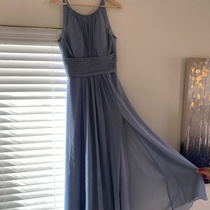Floor-length Dusty blue Bridesmaid dress